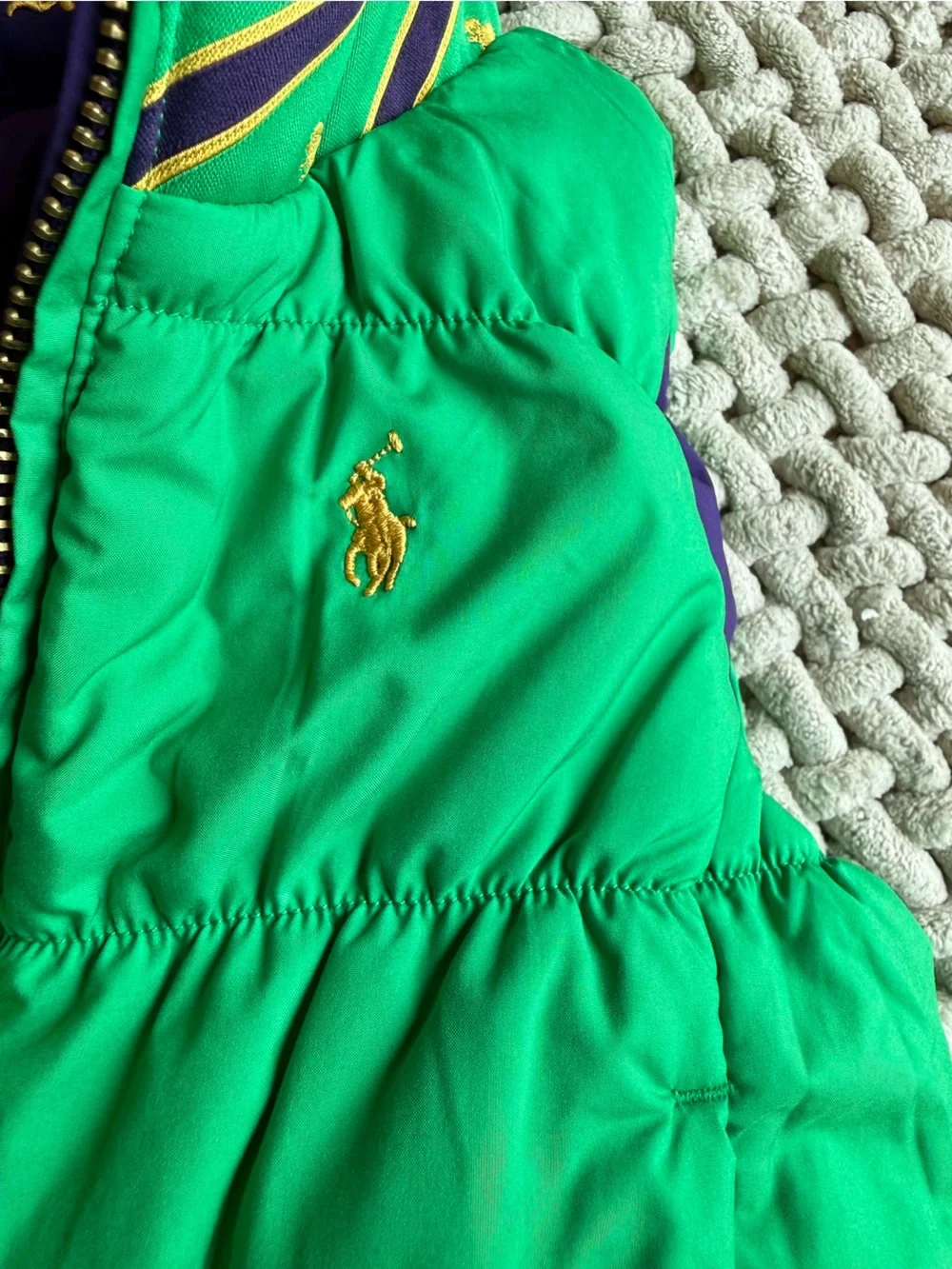 Ralph Lauren | Kids Pony Logo Down Reversible Puffer Vest Green and Purple | 4T